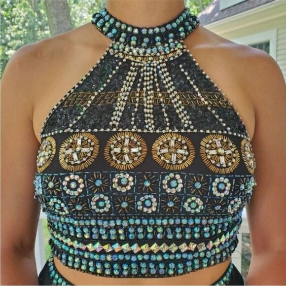 Crystal doll Beaded/crystal embellished Halter Crop Top, S - Picture 1 of 11